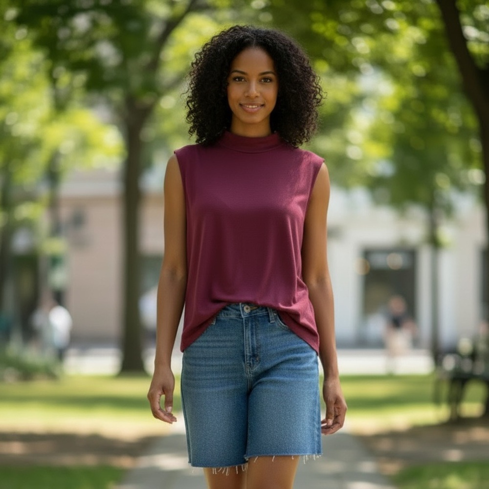 NEW SPLENDID BUTTERY SOFT SLEEVELESS MOCK TURTLENECK, BURGUNDY SIZE L/G
